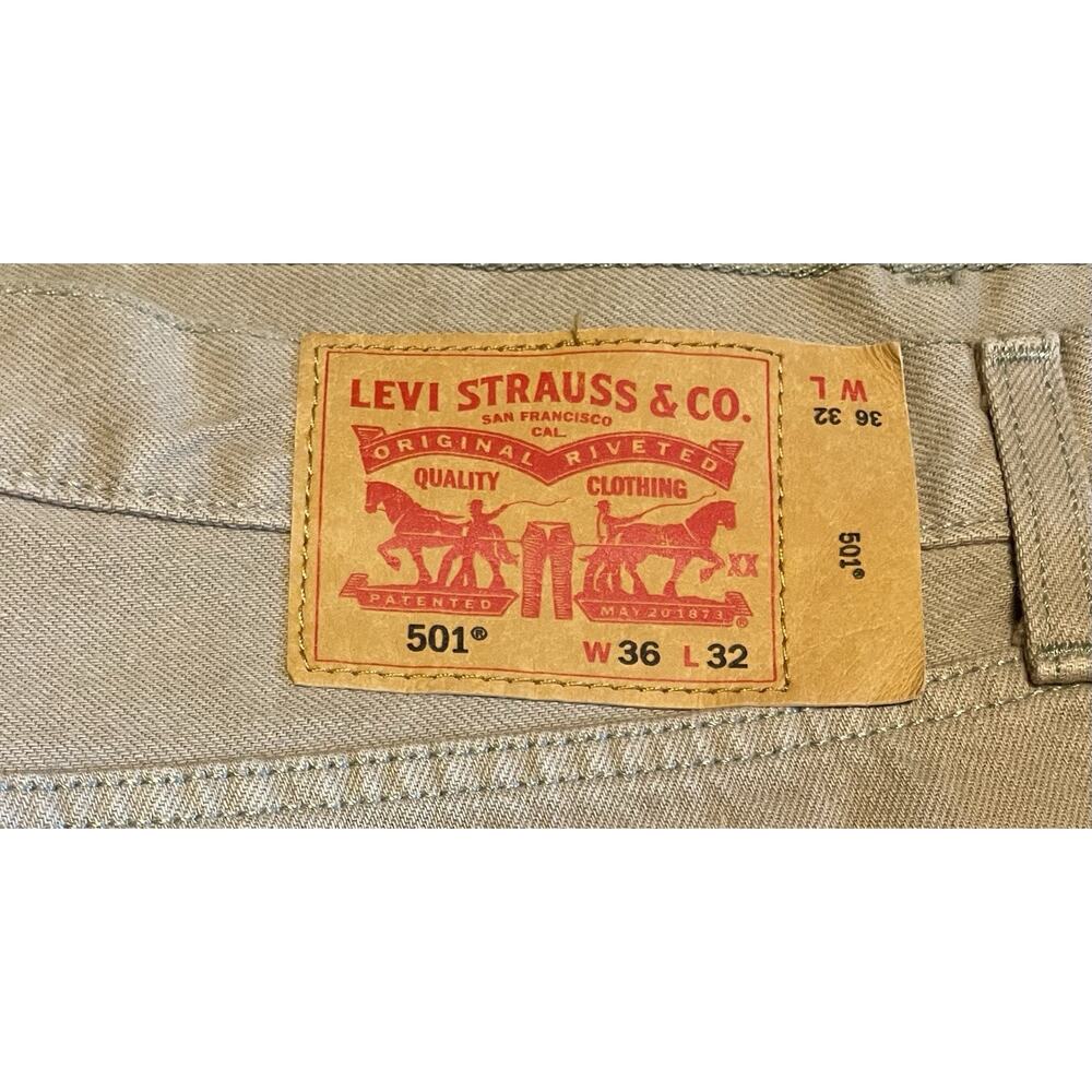 Levi's 501 Men's Jeans 36x32 Beige Khaki Button Fly Straight Denim Pants - Picture 2 of 6